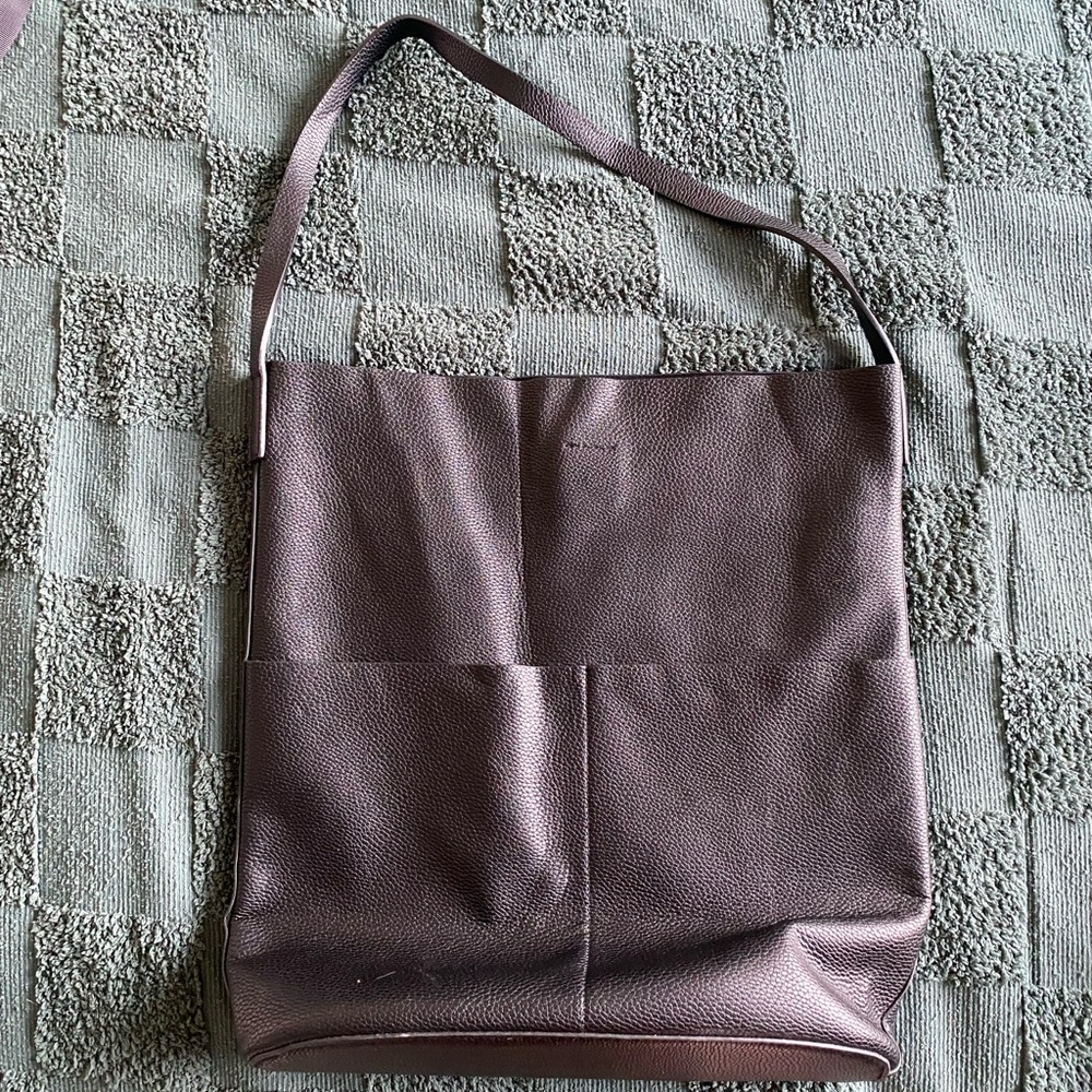 Black Faux Leather Minimalist Hobo Tote Bag